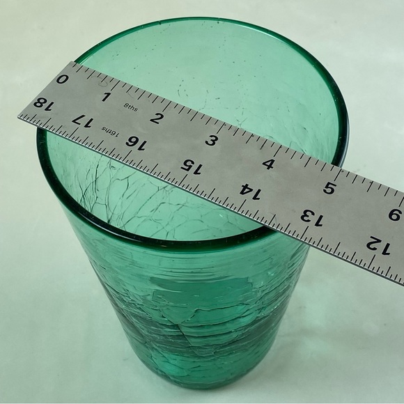 Vintage Mid Century BLENKO Crackle Glass Blue Turquoise Vase 7” Tall 5” Wide - Picture 8 of 11